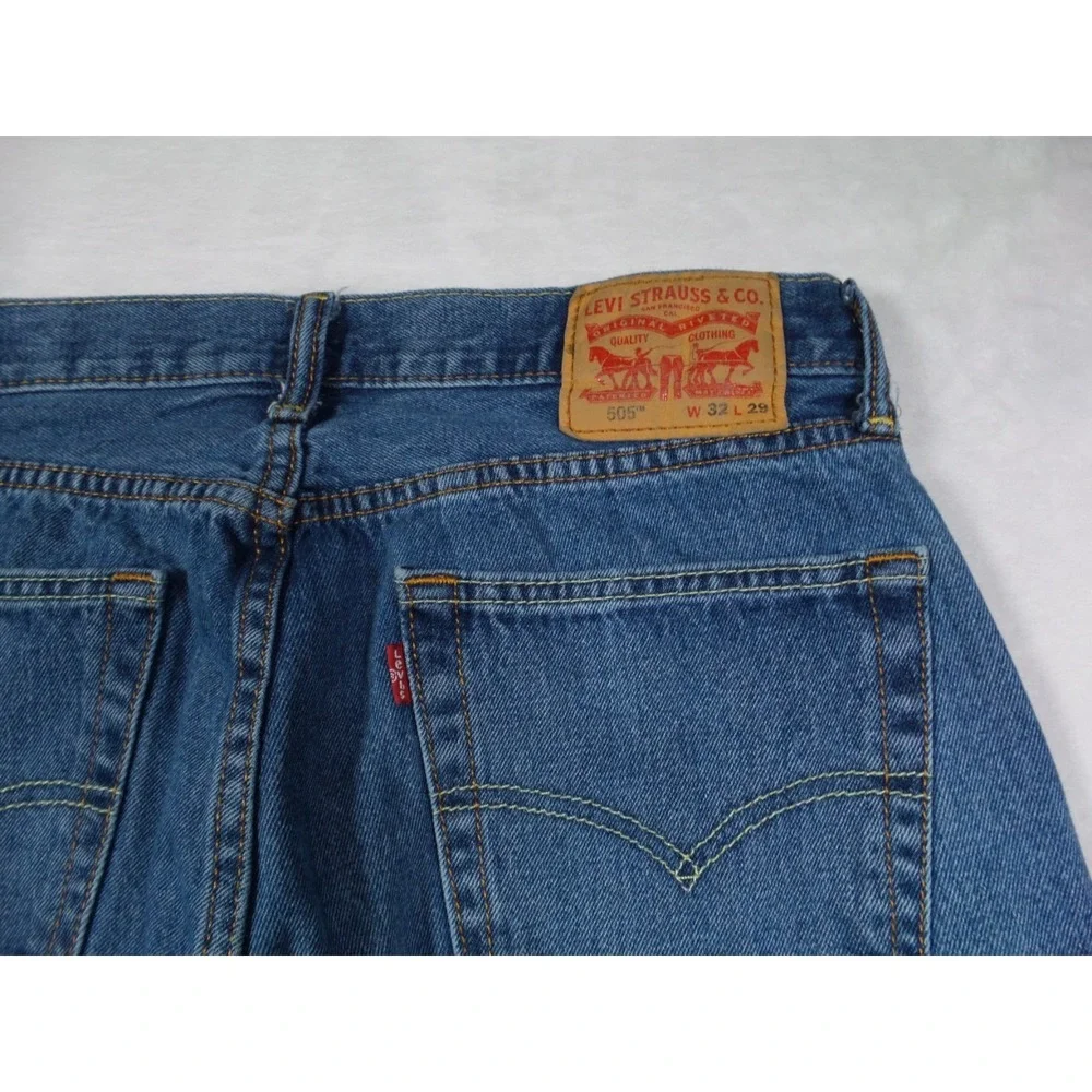 Levis 505 Mens Jeans 32 x 29 Blue Denim Straight Leg Regular Fit Mid Rise